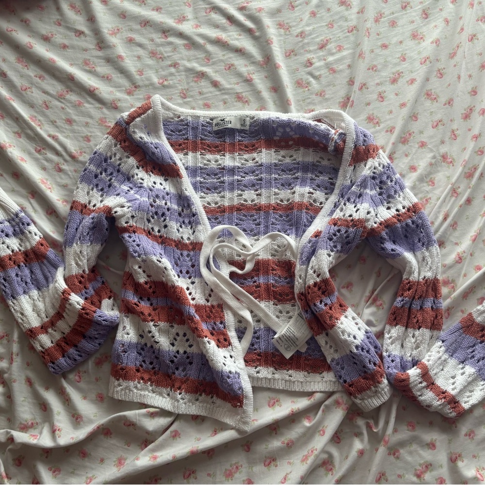 Hollister Purple and White Cardigan Sweater